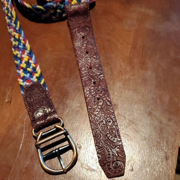 Leather and Woven Cord Belt XL - Picture 4 of 6